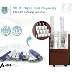 AdirOffice 20-Slot Mobile Roll File, Lockable, 24.75