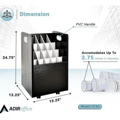 AdirOffice 20-Slot Mobile Roll File, Lockable, 24.75"H x 15.25"W x 13.25"D, Black (624-BLK-KIT1)