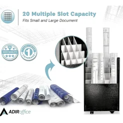 AdirOffice 20-Slot Mobile Roll File, Lockable, 24.75