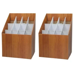 AdirOffice 12-Slot Roll File Box, Walnut, 22"H x 15"W x 12"D, Walnut, 2/Pack (627-2PK)