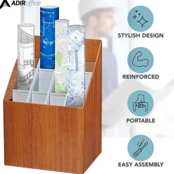 AdirOffice 12-Slot Roll File Box, Walnut, 22