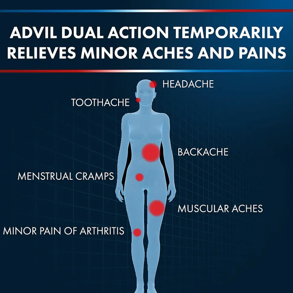 Advil Dual Action 250mg Acetaminophen/125mg Ibuprofen Caplets, 2/Packet, 50 Packets/Box (014795)