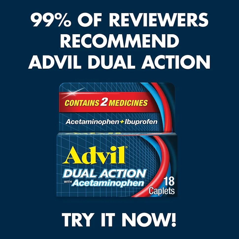 Advil Dual Action 250mg Acetaminophen/125mg Ibuprofen Caplets, 2/Packet, 50 Packets/Box (014795)
