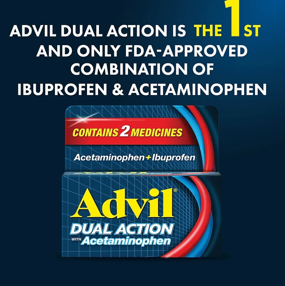 Advil Dual Action 250mg Acetaminophen/125mg Ibuprofen Caplets, 2/Packet, 50 Packets/Box (014795)