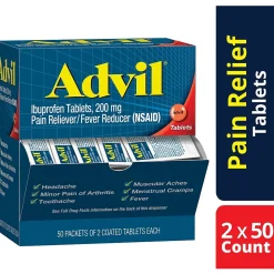 Advil Ibuprofen Pain Reliever, 200mg, 2/Packet, 50 Packets/Box (15489)