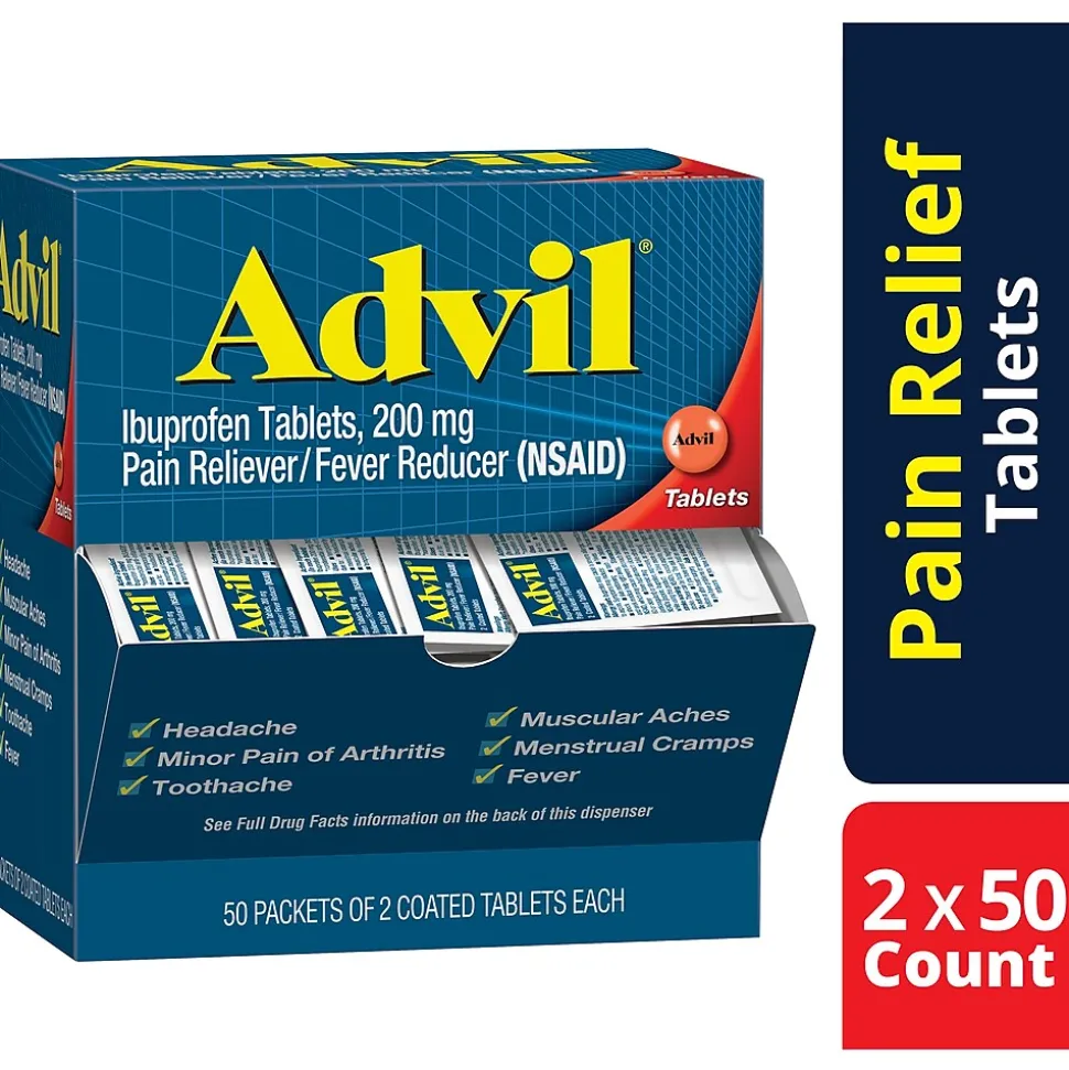 Advil Ibuprofen Pain Reliever, 200mg, 2/Packet, 50 Packets/Box (15489)