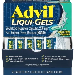 Advil Liqui-Gels Pain Reliever/Fever Reducer, Solubilized Ibuprofen 200mg, 2/Packet, 50 Packets/Box (016902)