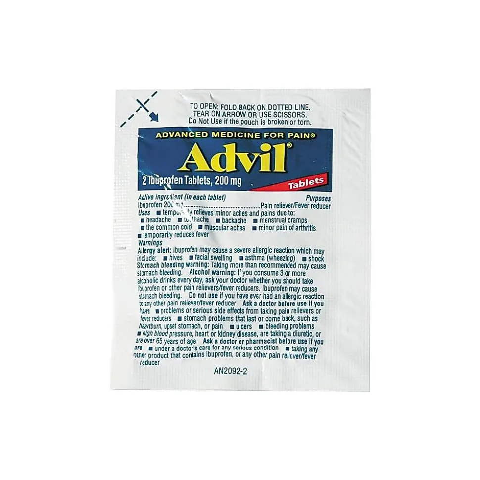 Advil 200mg Ibuprofen Pain Reliever Tablet, 2/Packet, 30 Packets/Box (64008/7012-30)