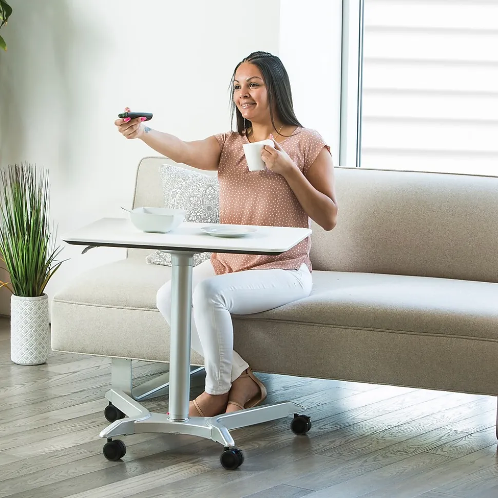 AIRLIFT XL Pneumatic Sit-Stand Mobile Desk Cart, Height-Adjustable from 27.1 to 41.9, White