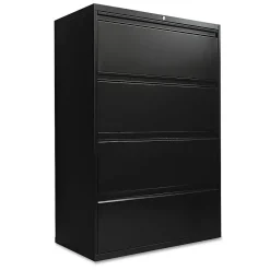 Alera 4-Drawer Mobile Lateral File Cabinet, Letter/Legal Size, Lockable, 52.5"H x 36"W x 18.63"D, Black (ALELF3654BL)
