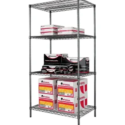 Alera Industrial Wire Shelving Starter Set, 36Wx24"D, Black Anthracite