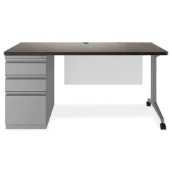 Alera Modern Teacher Series 60"W Pedestal Desk, Charcoal Woodgrain/Gray (MSD6024CH)
