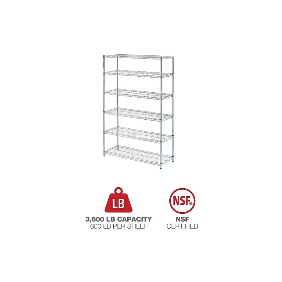 Alera 6-Shelf Commercial Wire Shelving Kit, 72"H x 48"W x 18"D, Silver (ALESW664818SR)