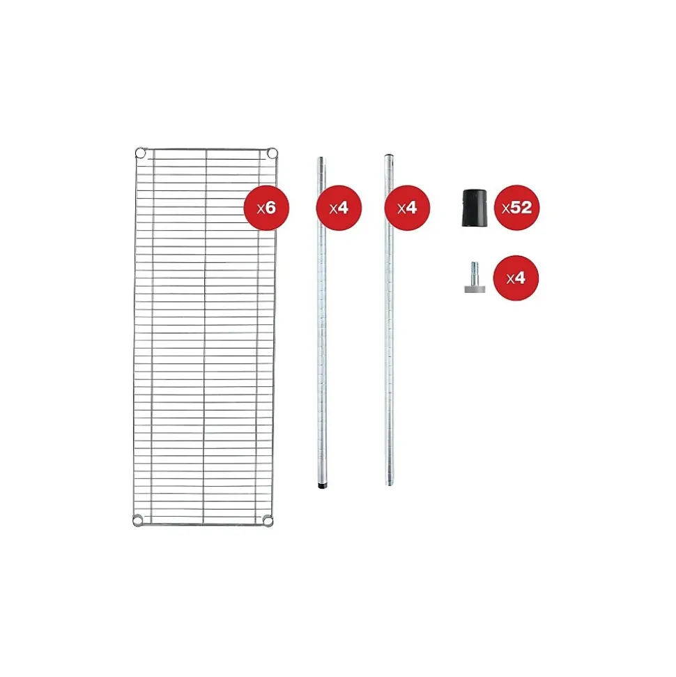 Alera 6-Shelf Commercial Wire Shelving Kit, 72"H x 48"W x 18"D, Silver (ALESW664818SR)