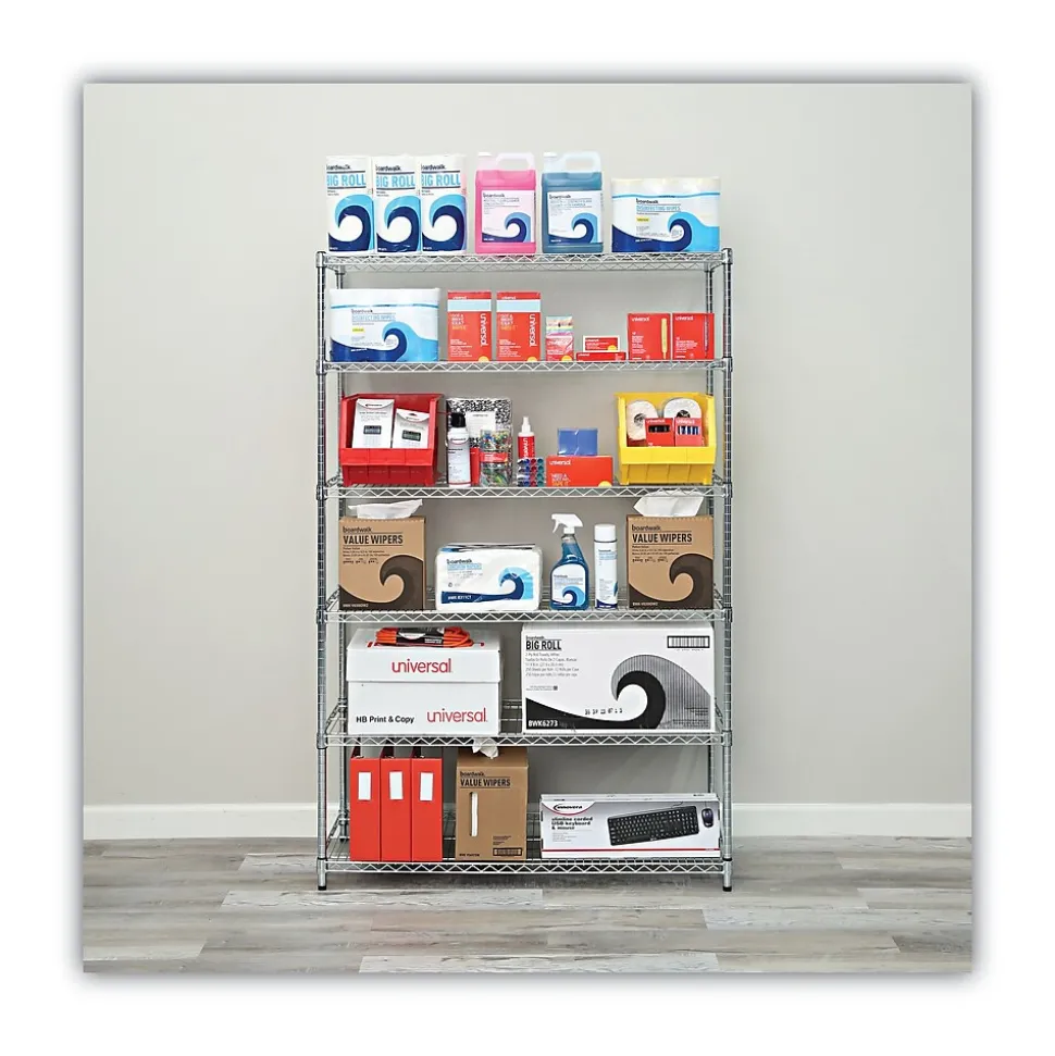 Alera 6-Shelf Commercial Wire Shelving Kit, 72"H x 48"W x 18"D, Silver (ALESW664818SR)