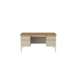 Alera 60"W Double Pedestal Desk, Cherry/Putty (ALEHSD6030PC)