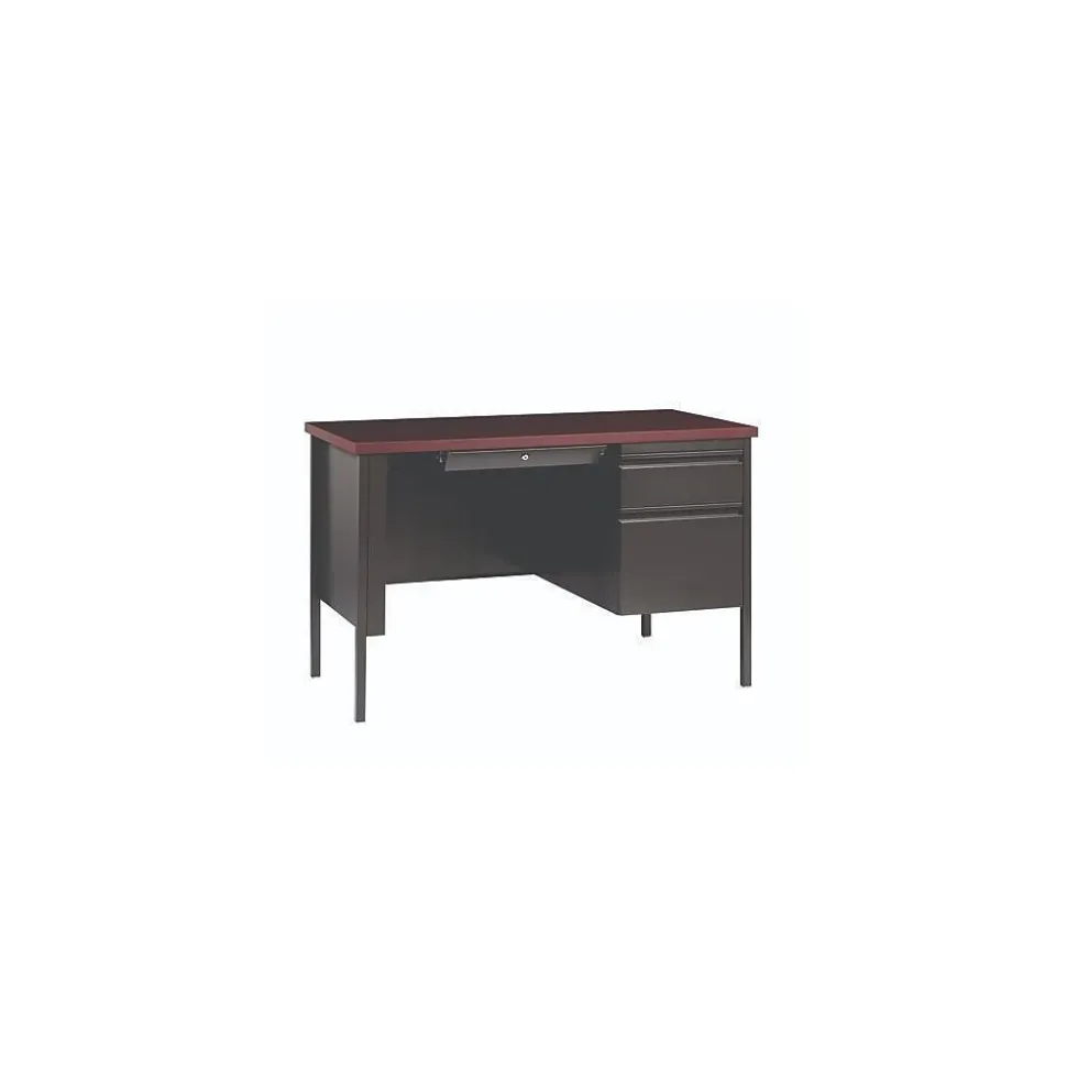 Alera 45"W Single Pedestal Desk, Mahogany/Charcoal (ALEHSD4524CM)