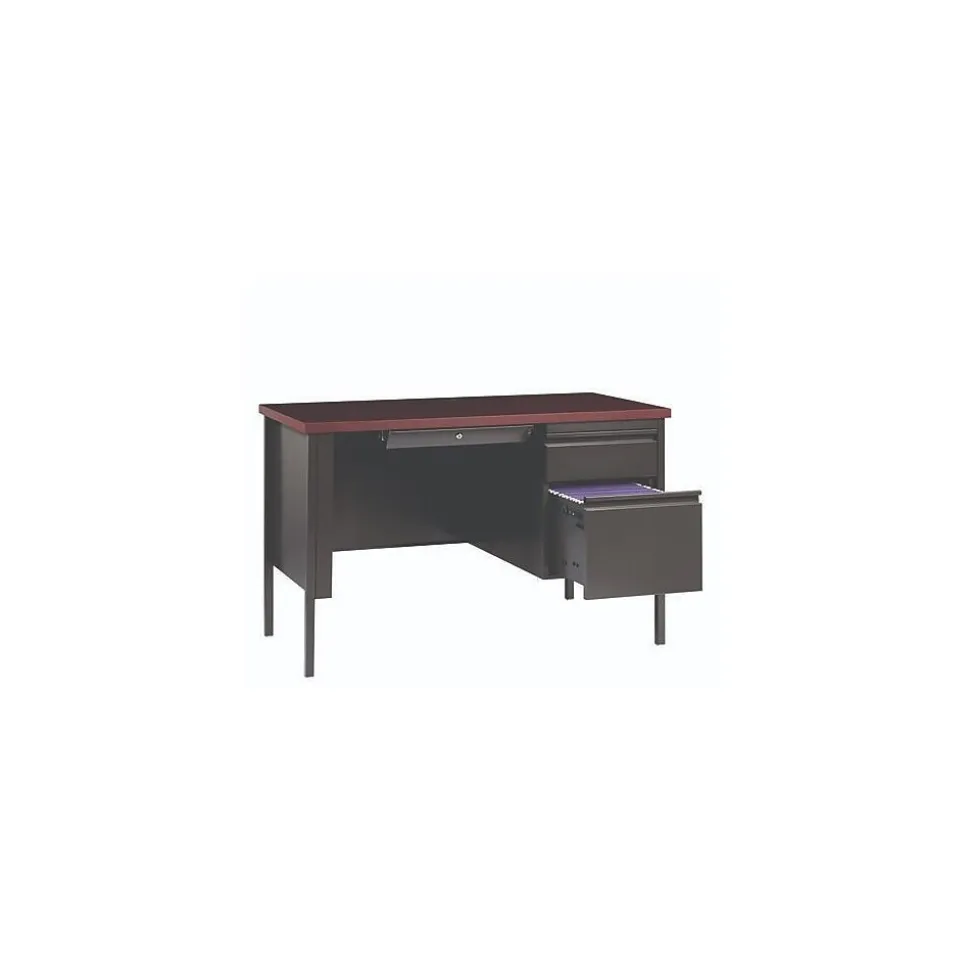 Alera 45"W Single Pedestal Desk, Mahogany/Charcoal (ALEHSD4524CM)
