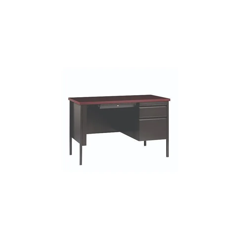 Alera 45"W Single Pedestal Desk, Mahogany/Charcoal (ALEHSD4524CM)