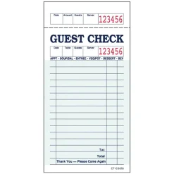 Alliance 1-Part Carbonless Guest Checks, 3.4" x 6.73", 50 Sets/Book, 2/Carton (367401)