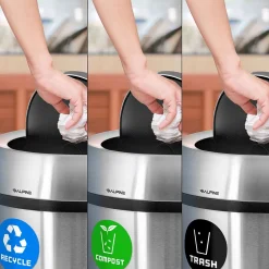 Alpine Dual-Stream Trash/Recycling Station, 34-Gallon, Stainless Steel (ALP470-65L-1-R-T)