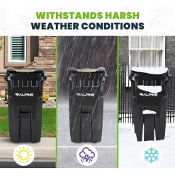 Alpine Industries 500 Series Plastic Outdoor Trash Can, 64 Gallon, Black (ALP500-64-BLK)