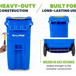 Alpine Industries 500 Series Plastic Outdoor Trash Can, 64 Gallon, Blue (ALP500-64-BLU)