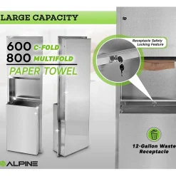 Alpine Industries Centerpull Paper Towel Dispenser, Stainless Steel (492)