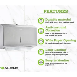 Alpine Industries Centerpull Paper Towel Dispenser, Stainless Steel, 2/Pack (481S-2PK)