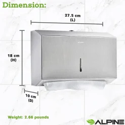 Alpine Industries Centerpull Paper Towel Dispenser, Stainless Steel, 2/Pack (481S-2PK)