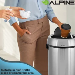 Alpine Industries Commercial Trash Can with Swing Lid, Stainless Steel, 17 Gallon (470-65L-1)