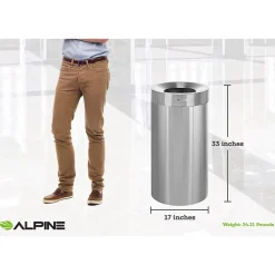 Alpine Industries Commercial Indoor Trash Can, 27 Gallon, Stainless Steel (475-27)