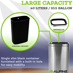 Alpine Industries Commercial Indoor Dual-Stream Recycling Station, 10.5 Gallon, Stainless Steel (ALP470-40L-R-T)