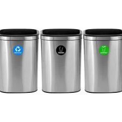 Alpine Industries Commercial Indoor Three-Stream Recycling Station, 10.5 Gallon, Stainless Steel (ALP470-40L-R-T-CO)