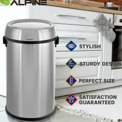 Alpine Industries Commercial Indoor Single-Stream Indoor Recycling Station, 17 Gallon, Stainless Steel (ALP470-65L-1-R)