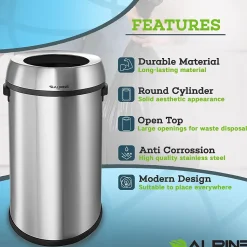 Alpine Industries Commercial Indoor Single-Stream Recycling Station, 17-Gallon, Stainless Steel (ALP470-65L-R)