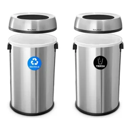 Alpine Industries Commercial Indoor Dual-Stream Recycling/Trash Station, 17-Gallon Each, Stainless Steel (ALP470-65L-R-T)