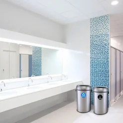 Alpine Industries Commercial Indoor Dual-Stream Recycling/Trash Station, 17-Gallon Each, Stainless Steel (ALP470-65L-R-T)