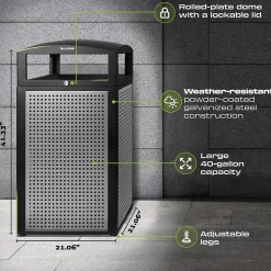 Alpine Industries GS Series Steel Trash Can & Recycling Bin Combo, 80 Gallon, Green (ALP471-40-SILGC-MK)