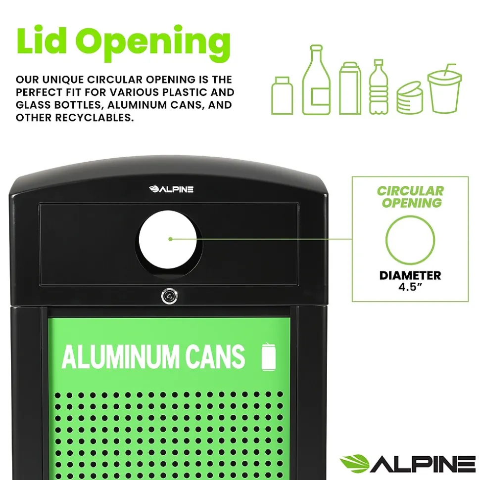 Alpine Industries GS Series Steel Recycling Bin, 120 Gallon, Green (ALP471-40-GSCMS-MK)