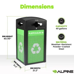 Alpine Industries GS Series Steel Recycling Bin, 80 Gallon, Green (ALP471-40-GSCM-MK)