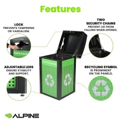 Alpine Industries GS Series Steel Recycling Bin, 80 Gallon, Green (ALP471-40-GSCM-MK)