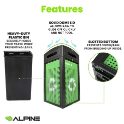 Alpine Industries GS Series Steel Recycling Bin, 40 Gallon, Green (ALP471-40-GS-S)