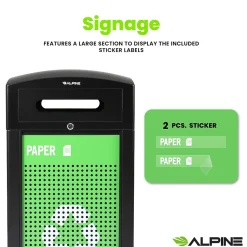 Alpine Industries GS Series Steel Recycling Bin, 40 Gallon, Green (ALP471-40-GS-S)