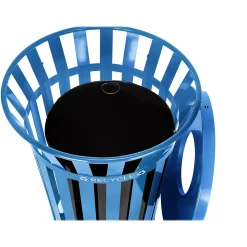 Alpine Industries Metal Commercial Outdoor Recycling Receptacle, 38-Gallon, Black/Blue (479-38-BLU)