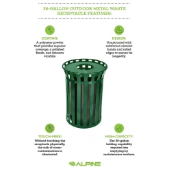 Alpine Industries Metal Outdoor Commercial Trash Can, 38-Gallon, Green (479-38-GRN)