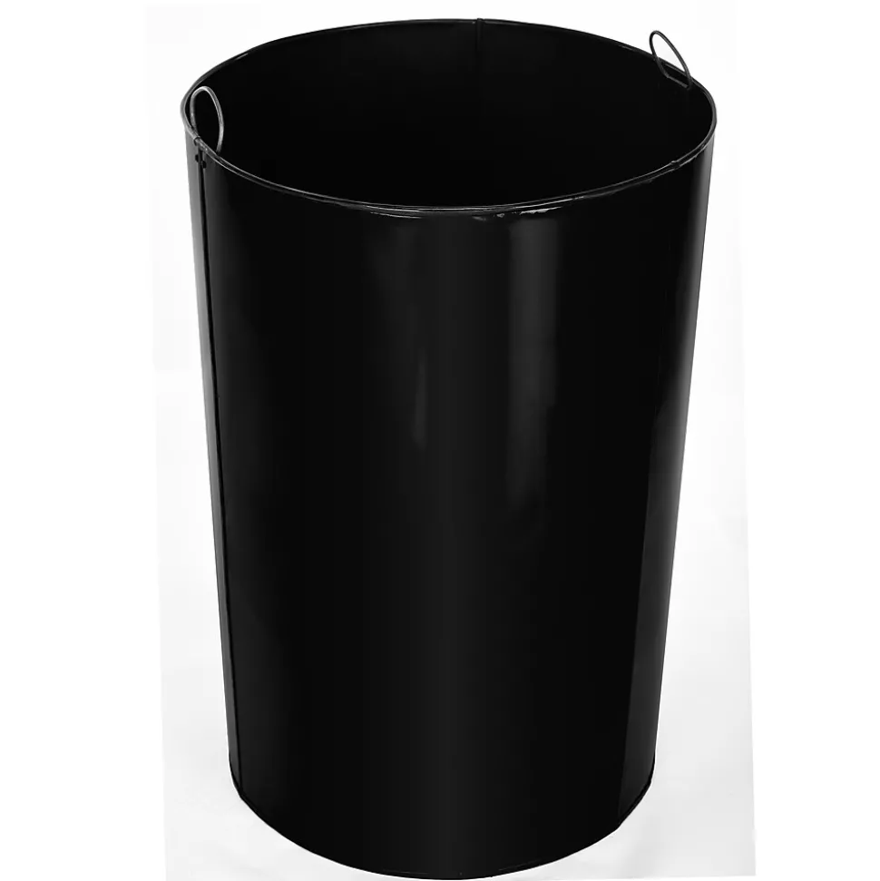 Alpine Industries Metal Slatted Outdoor Commercial Trash Can with Rain Bonnet Lid and Liner, Black, 38 Gal. (479-38-1)