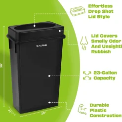 Alpine Industries Plastic Indoor Slim Commercial Trash Can with Lid, 23 Gallon, Black (477-BLK-PKG1)