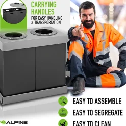 Alpine Industries Plastic 2-Compartment Indoor Trash Can and Recycling Bin, 28 Gal., Black, 2/Pack (471-02-BLK-2PK)