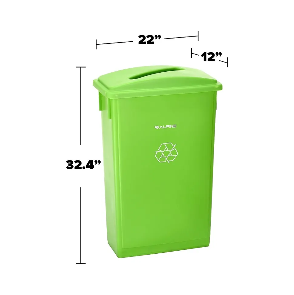 Alpine Industries Plastic Indoor Recycling Bin with Slotted Lid, 23-Gallon, Lime Green (ALP477-LGRN4-PKD)